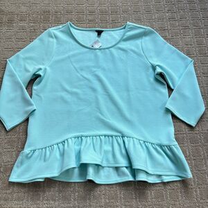 Ann Taylor Peplum Top Women's L Light Aqua Blue 3/4 Sleeve Cute Ruffle NWT